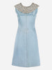 Satin Dress With Embroidered Beaded Flowers - 60s