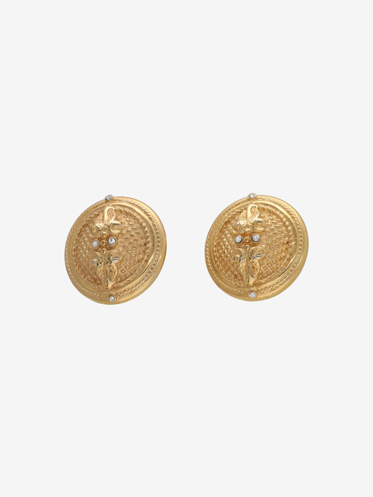 Vintage Gold-Tone Button Clip-On Earrings with Gem Details W13426.19  Vintage 