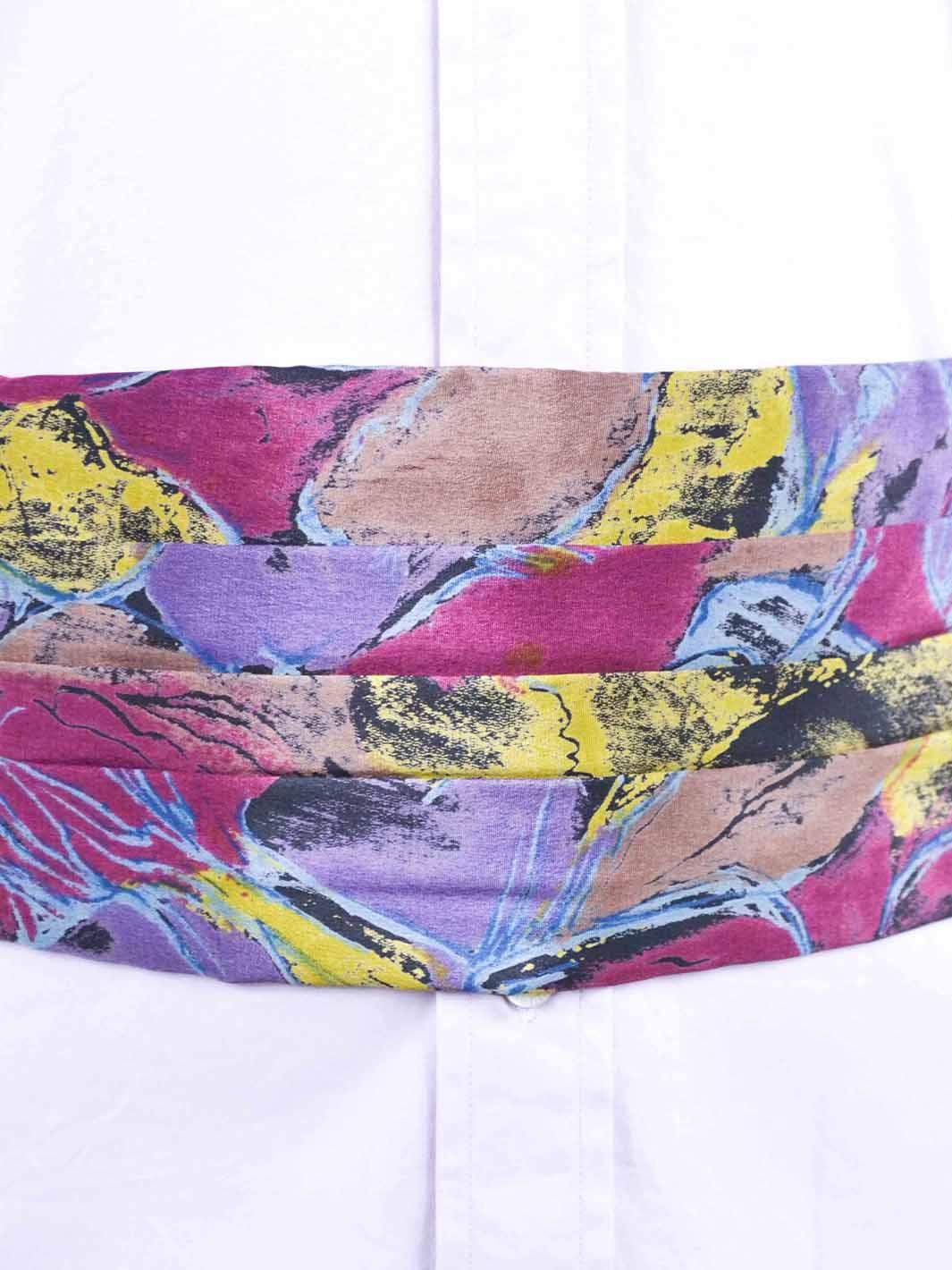 1980s silk waist sash with abstract print W22050633  Vintage 