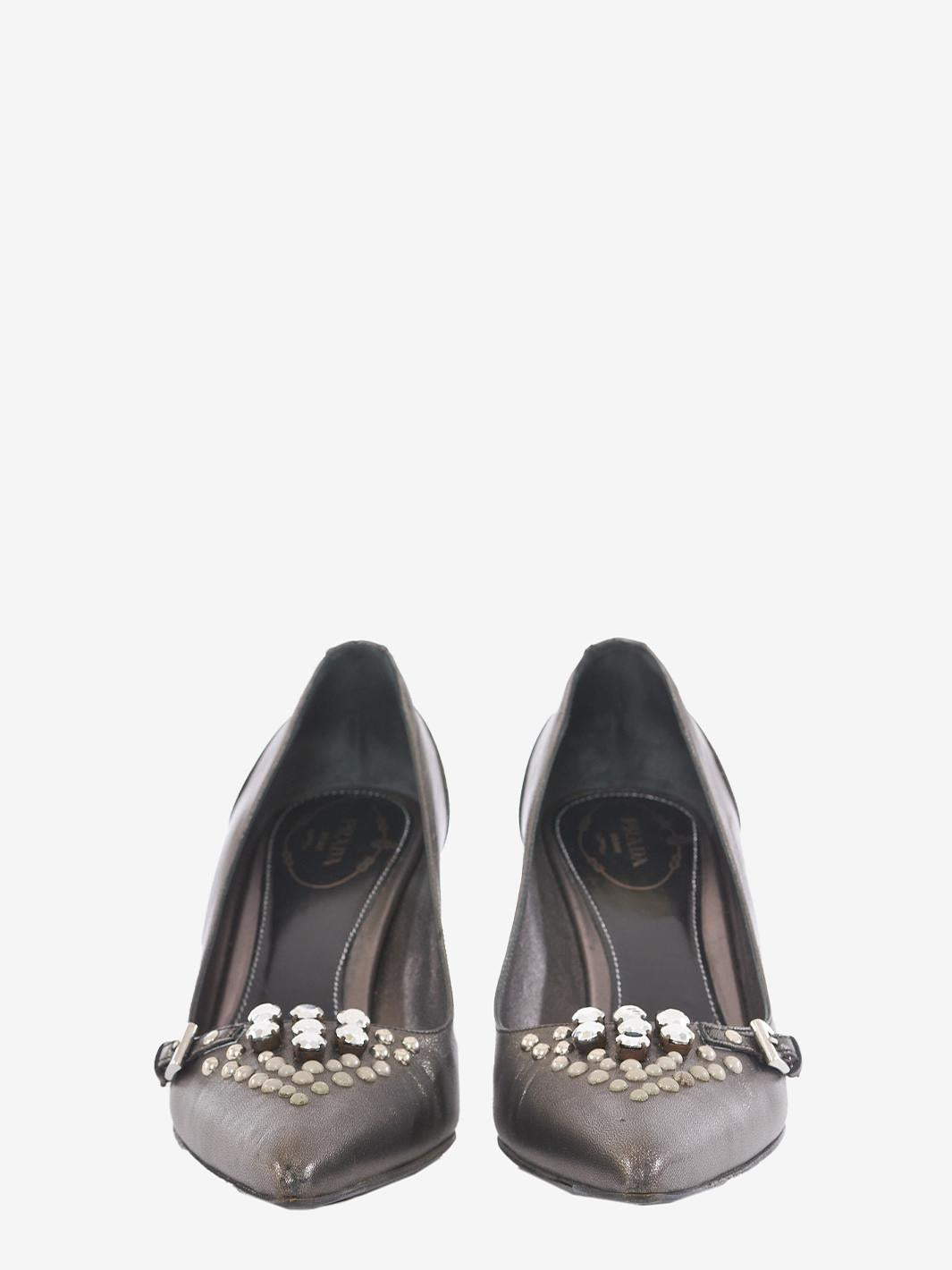Prada 深灰色皮革高跟鞋