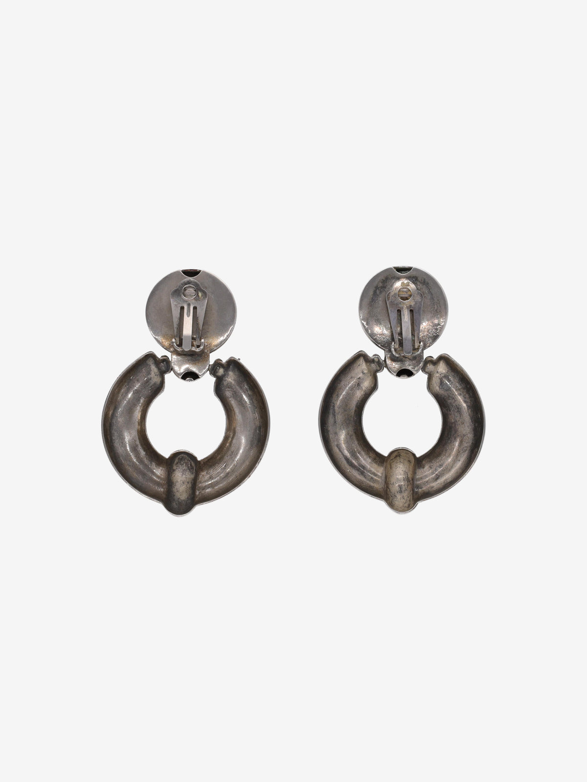 Vintage Silver-Tone Double Circle Drop Earrings W13426.15  Vintage 