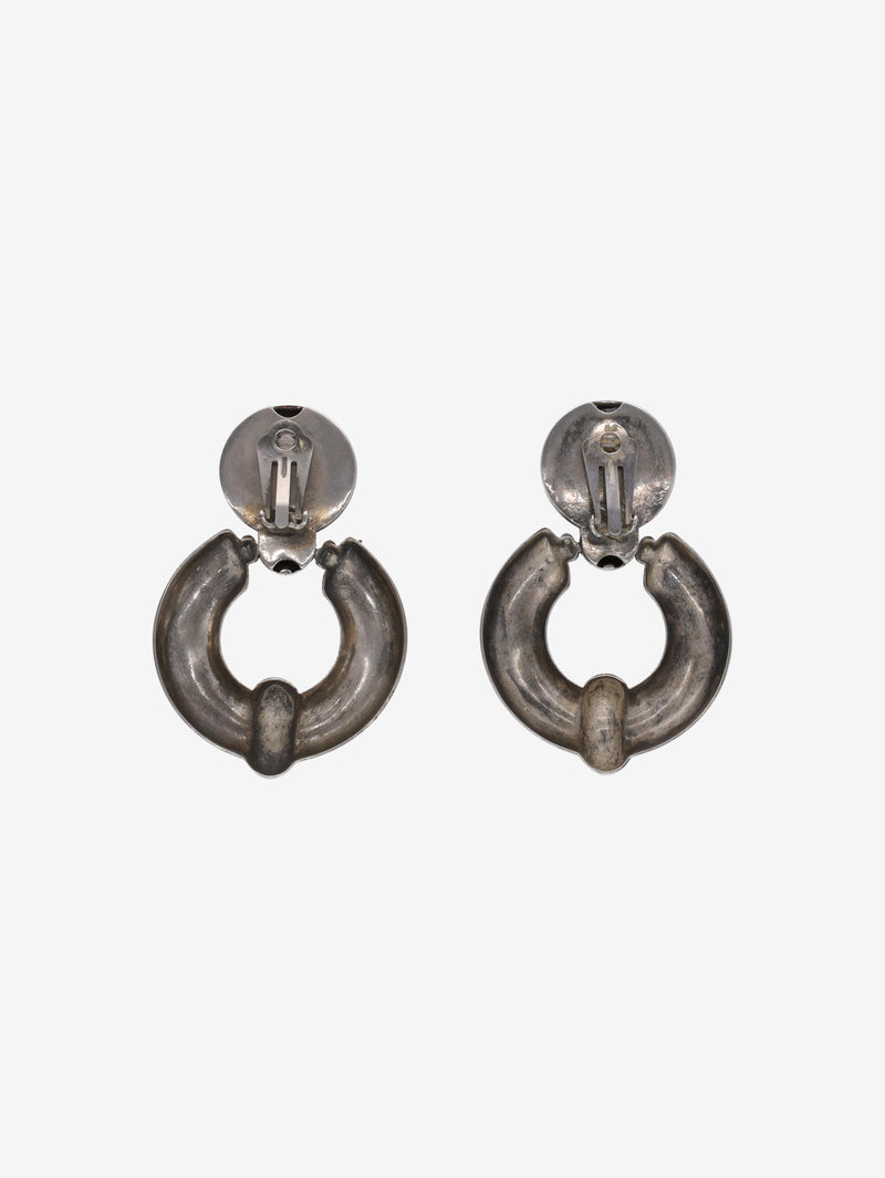 Vintage Silver-Tone Double Circle Drop Earrings W13426.15  Vintage 