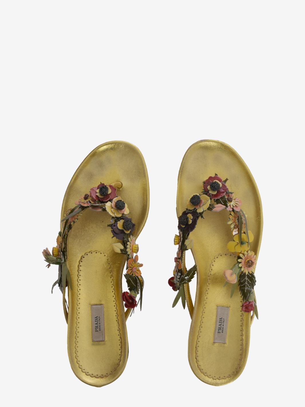 Prada 皮革花卉图案人字拖