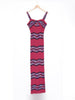 1990s long fuchsia jersey dress with striped pattern W22052003  Vintage 