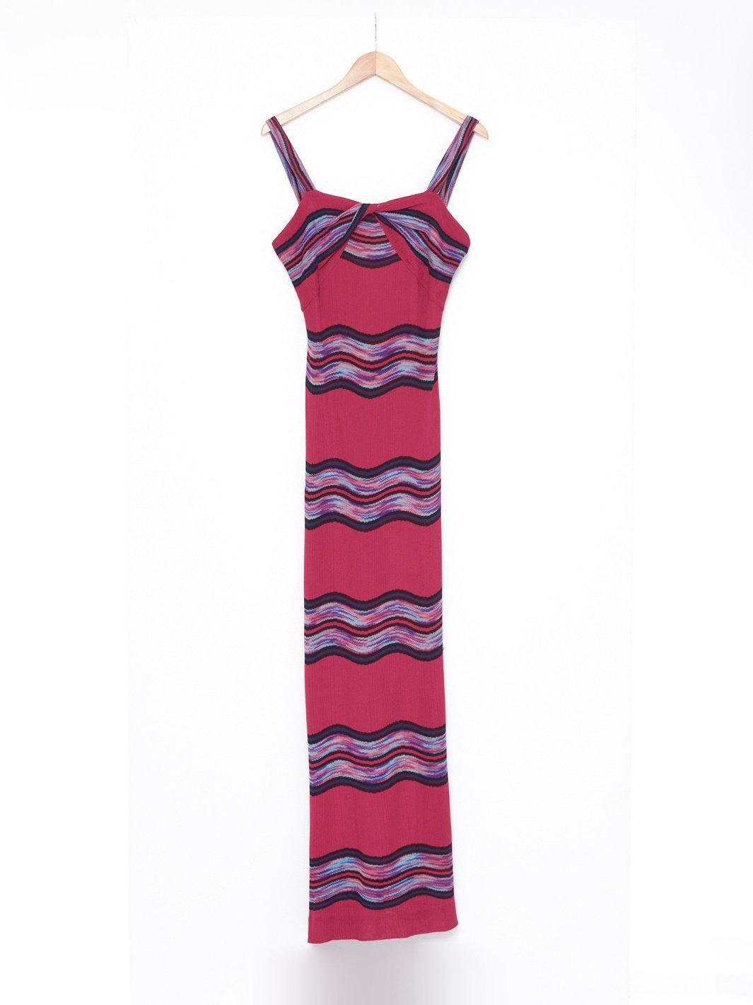 1990s long fuchsia jersey dress with striped pattern W22052003  Vintage 