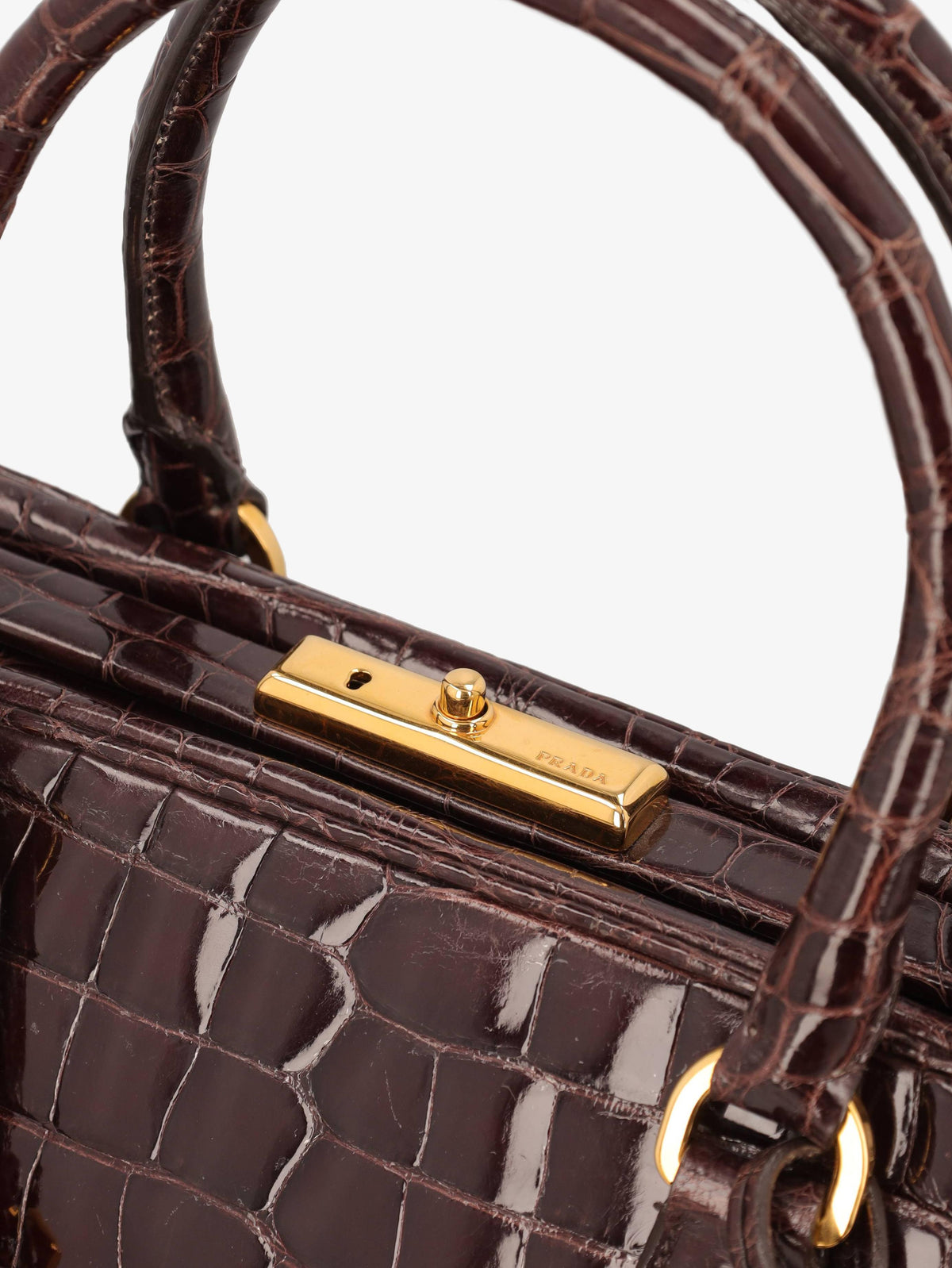 Prada Crocodile Bauletto Bag in Dark Brown Crocodile Leather WCV161224_82  Prada 