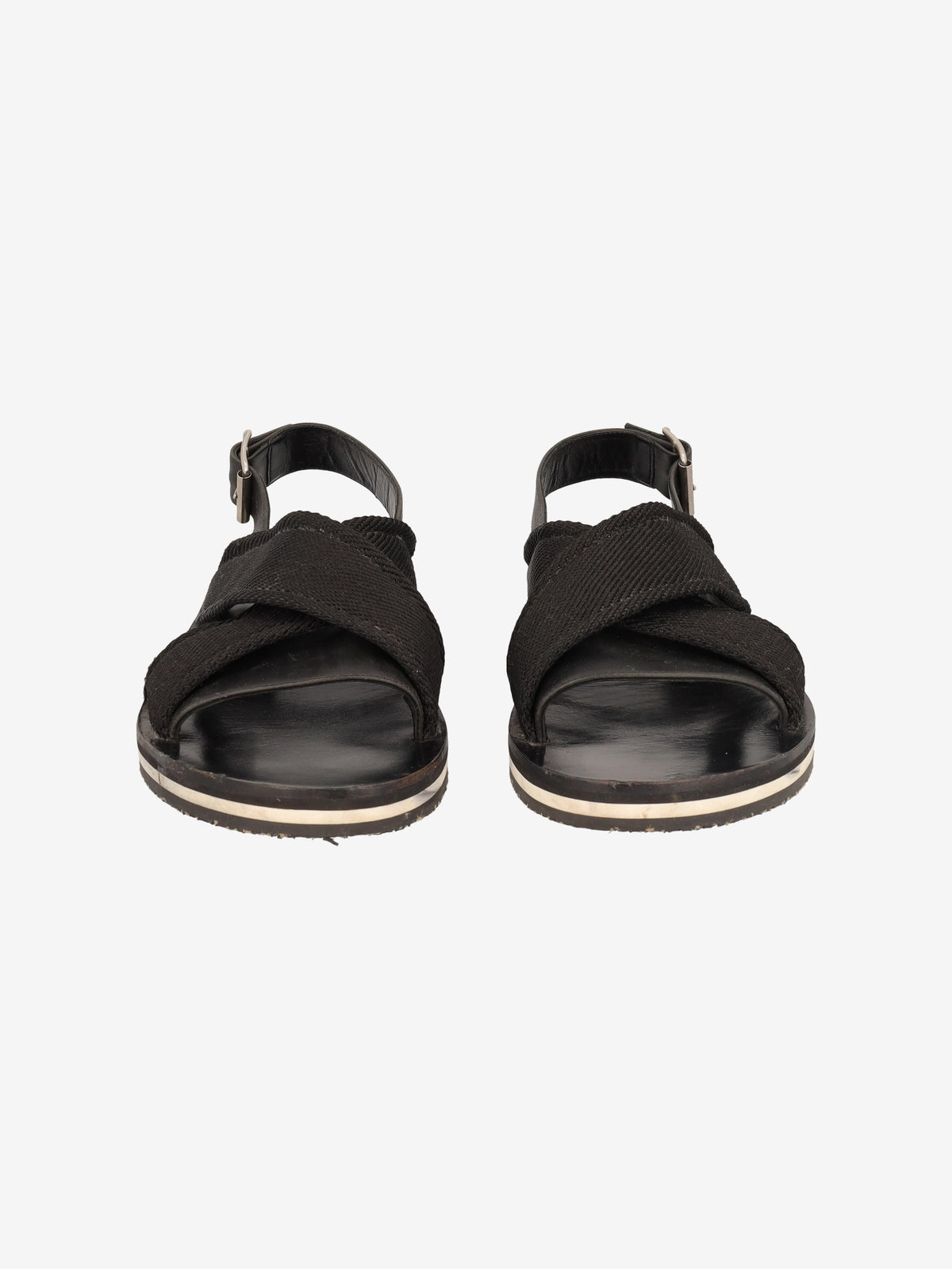 Marni Fussbett Sandal in Black Leather and Canvas MU260321.50  Marni 
