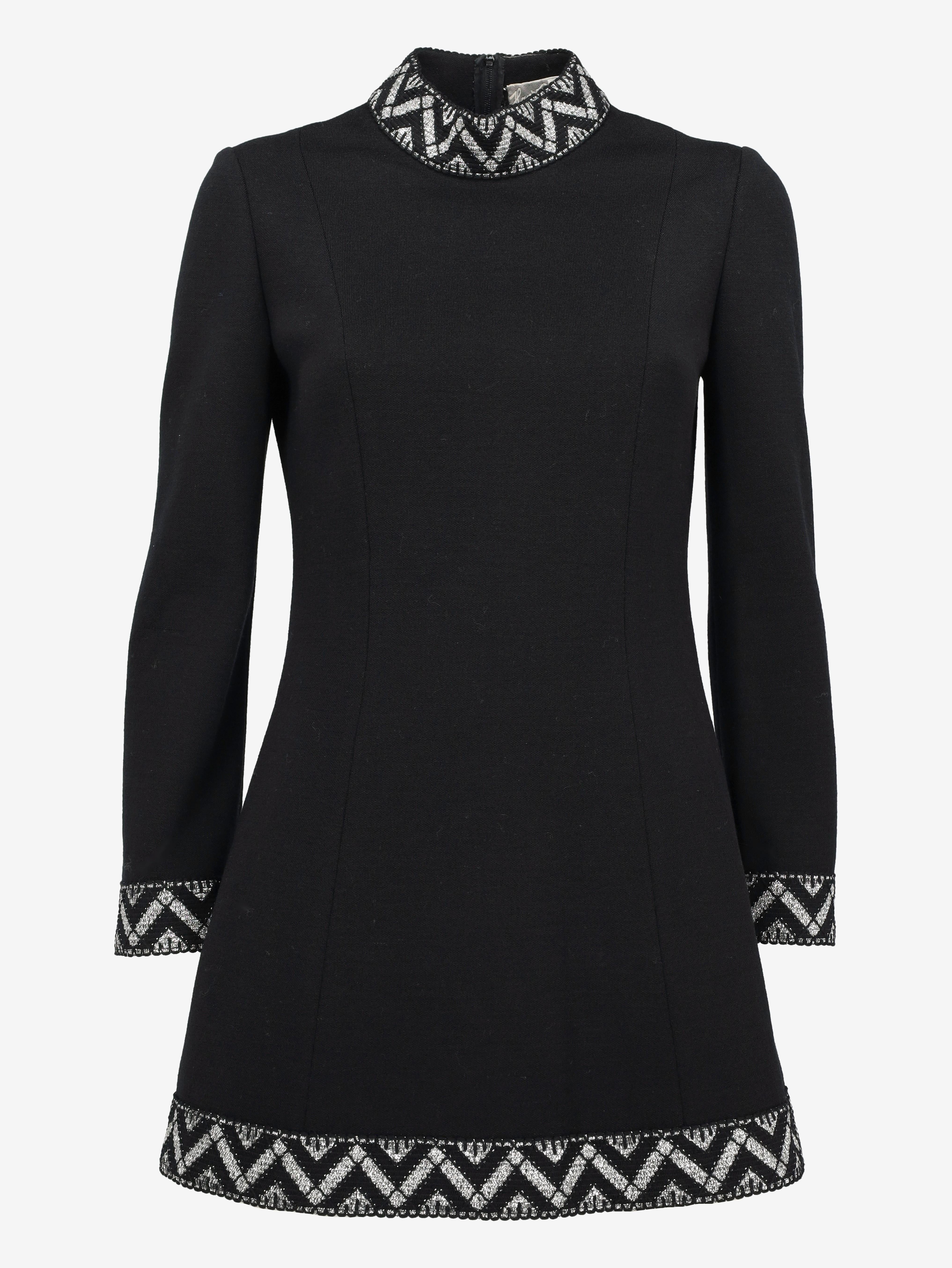 Vintage 1970s Mini Dress with Silver Embroidery