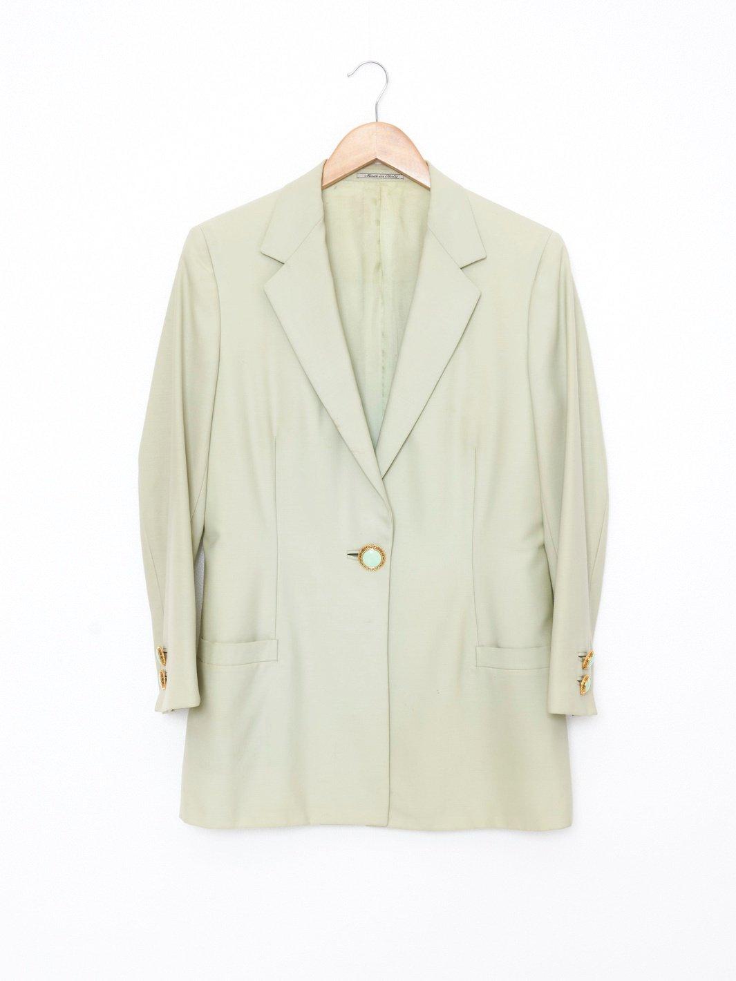 1990s Gianni Versace light green jacket and skirt suit in cool wool CVM22.12.3  Gianni Versace 