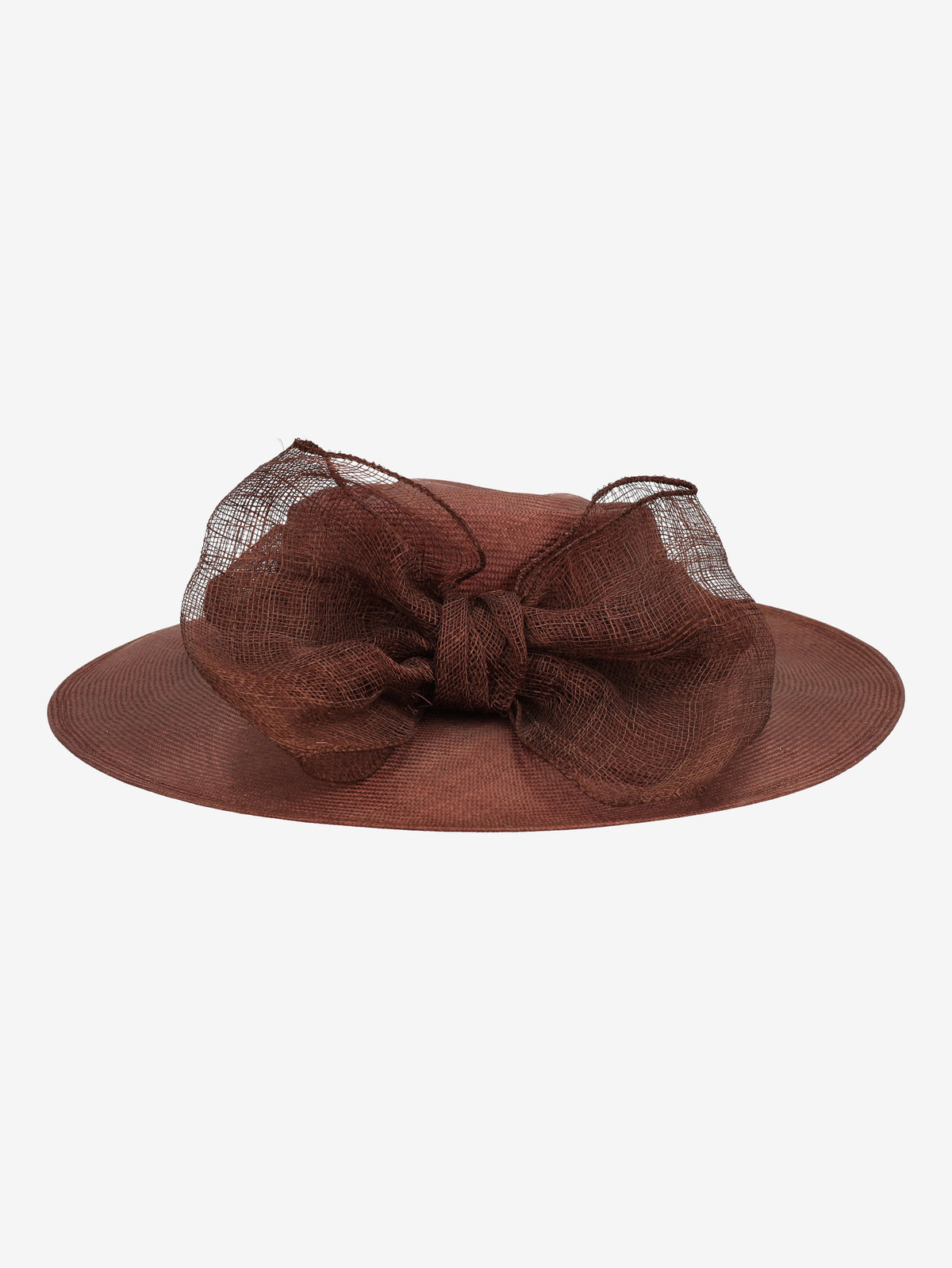 Vintage Brown Straw Hat with Mesh Bow Detail W130126.3  Vintage 