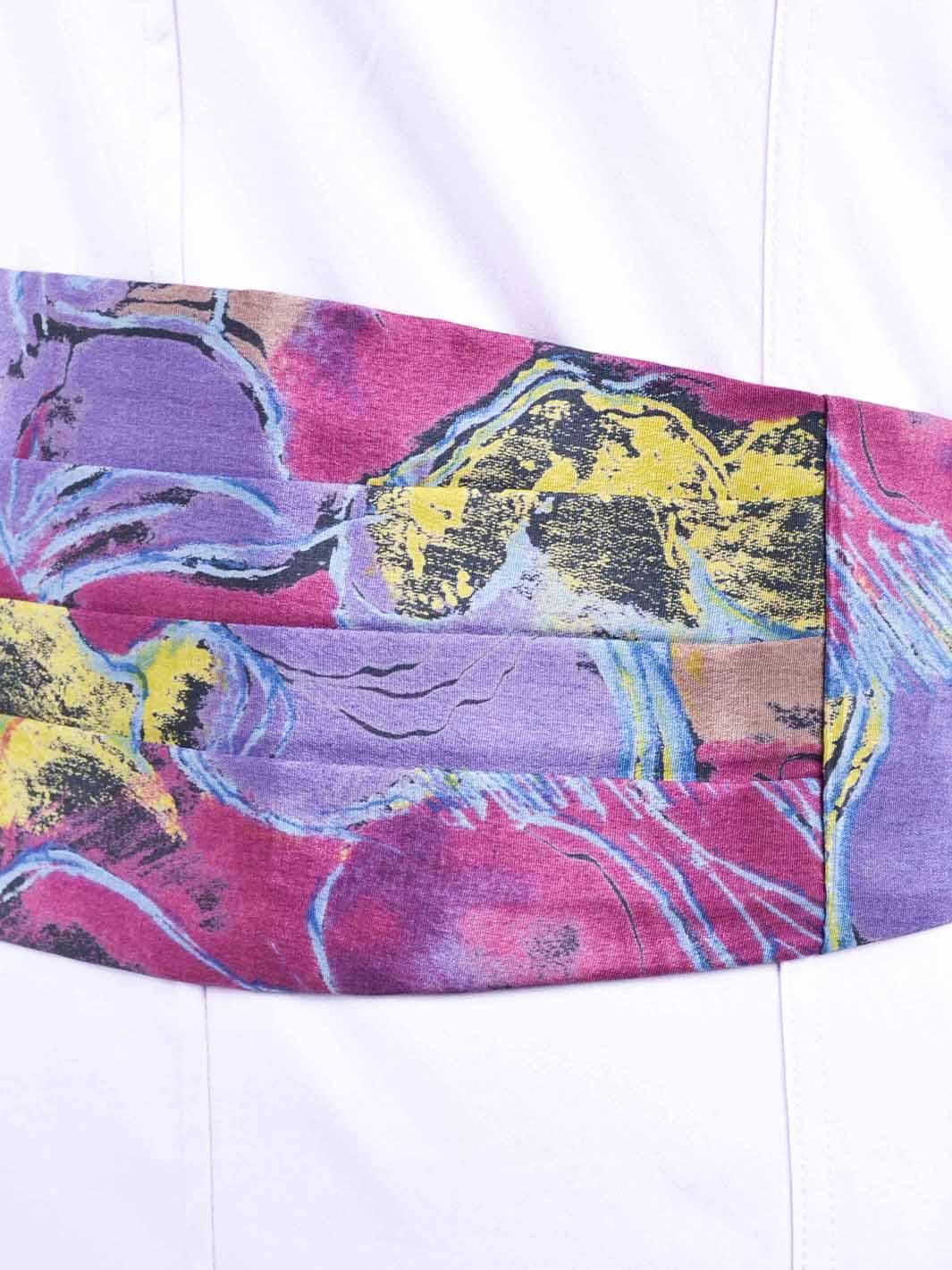 1980s silk waist sash with abstract print W22050633  Vintage 