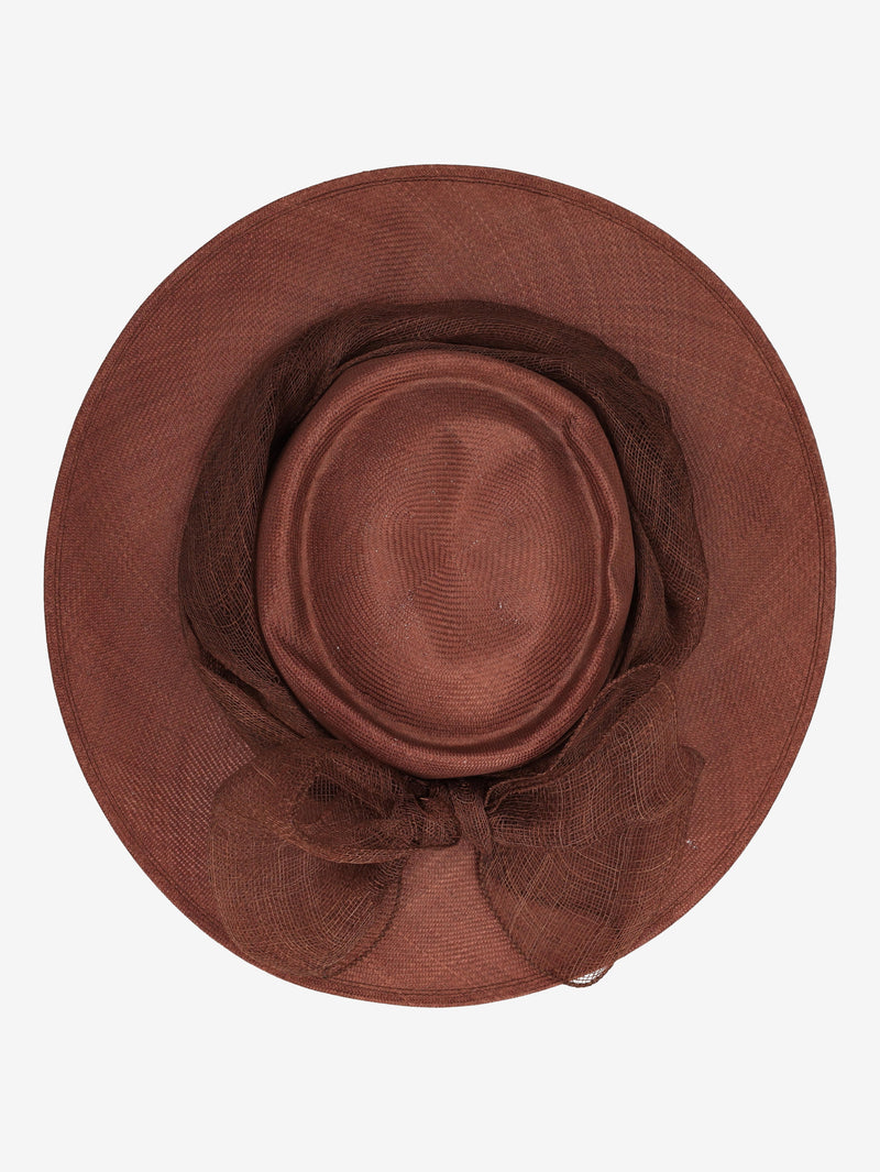 Vintage Brown Straw Hat with Mesh Bow Detail W130126.3  Vintage 