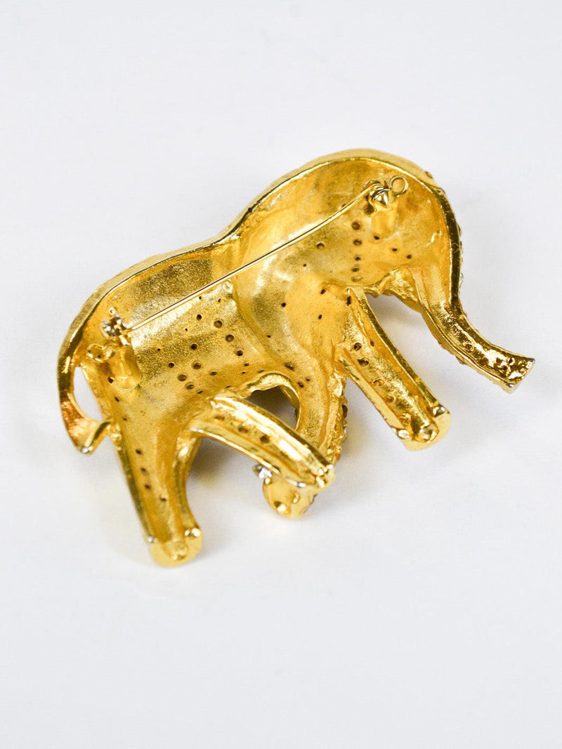 1980s elephant-shaped brooch with black varnish and rhinestones W22051930  Vintage 
