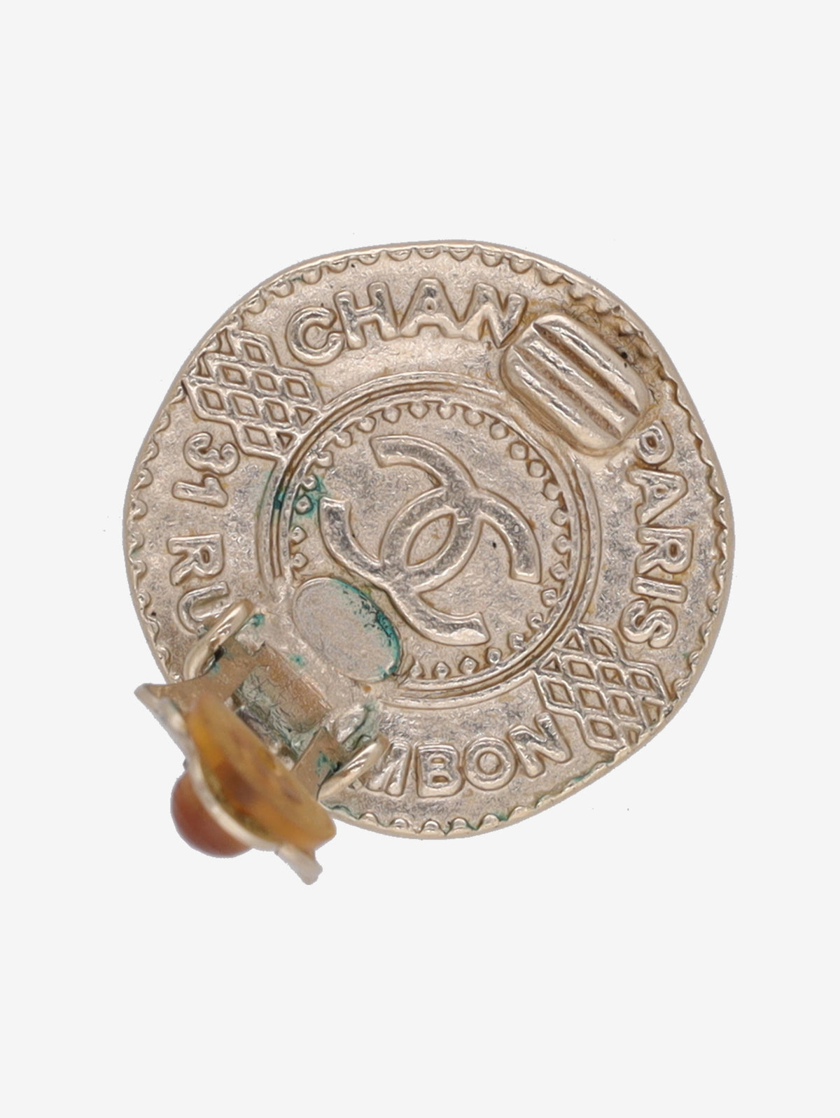 Chanel Logo Silver Coin Earrings