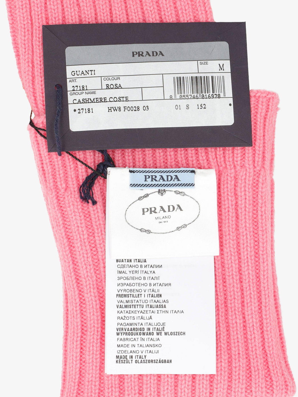 Guanti lunghi in lana rosa Prada