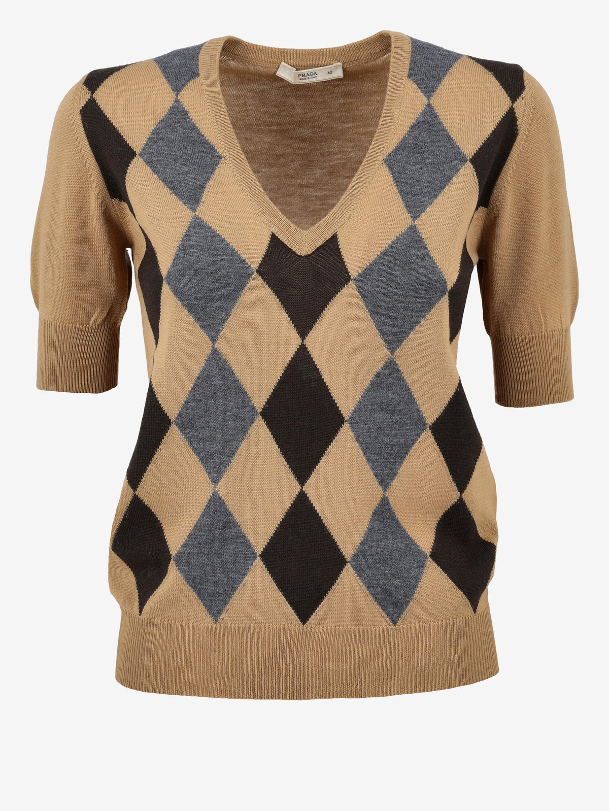 Prada Short-Sleeved Wool Argyle Sweater W02122025.1  Prada 