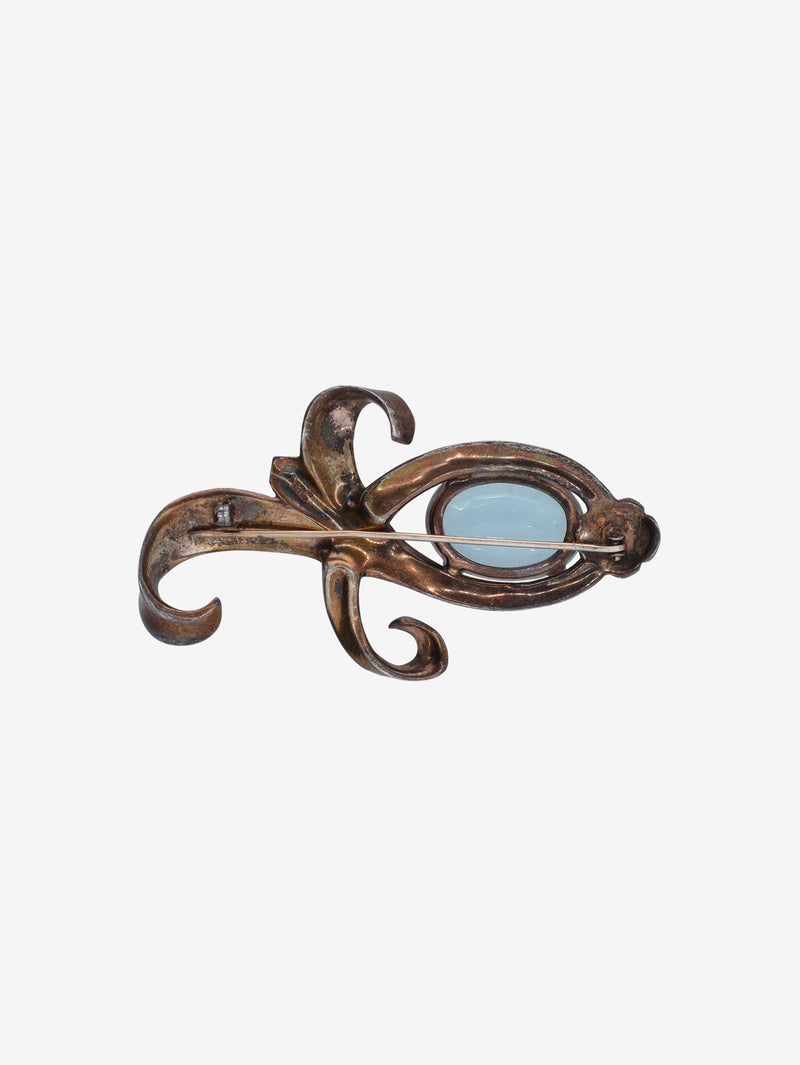 Vintage Baroque Scroll Brooch with Aquamarine Stone WCV13032025.48.15  Vintage 
