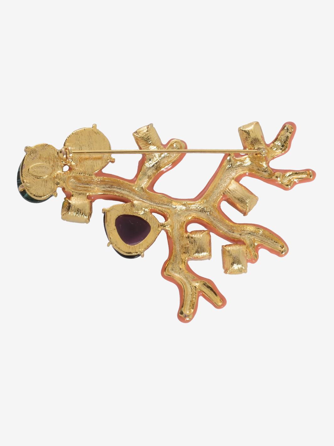 Kenneth Jay Lane Pink Coral Branch Brooch With Rhinestones And Synthetic Pearls