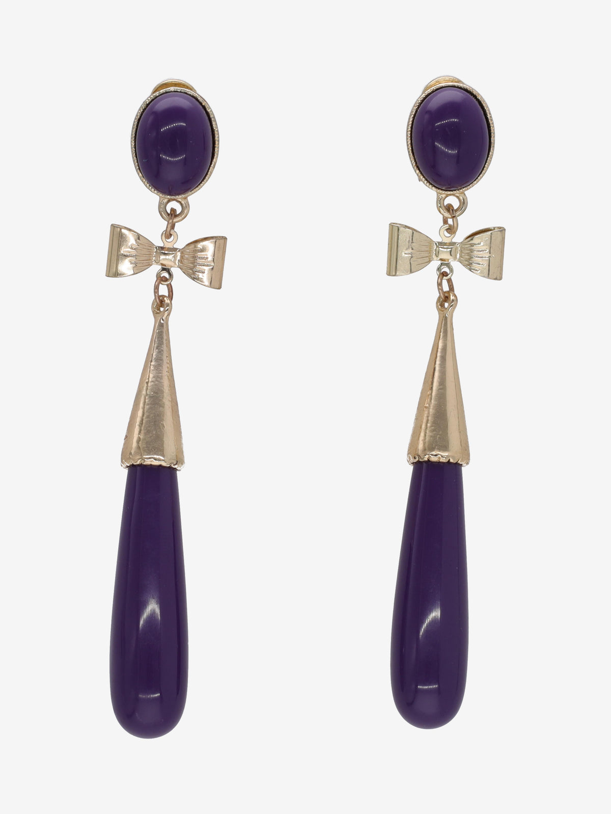 Vintage Bow-Linked Drop Earrings with Purple Teardrop Pendant W13426.28  Vintage 