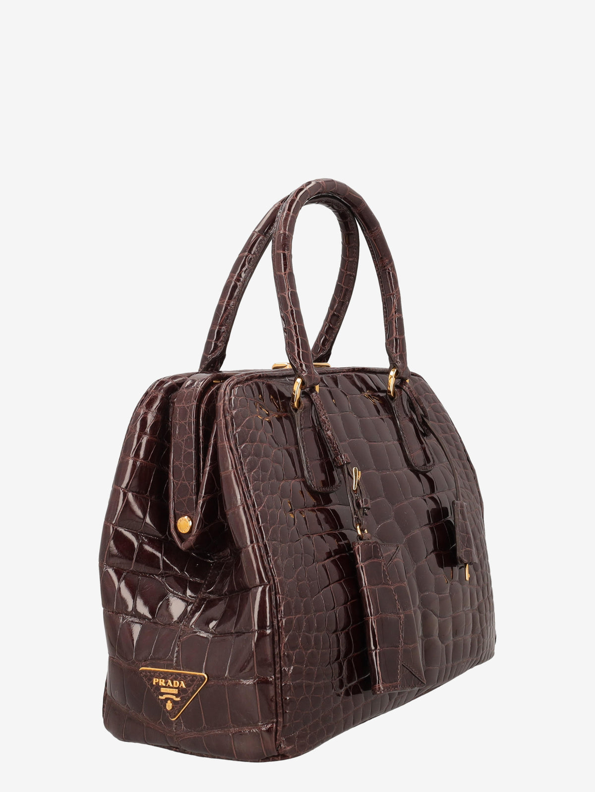 Prada Crocodile Bauletto Bag in Dark Brown Crocodile Leather WCV161224_82  Prada 