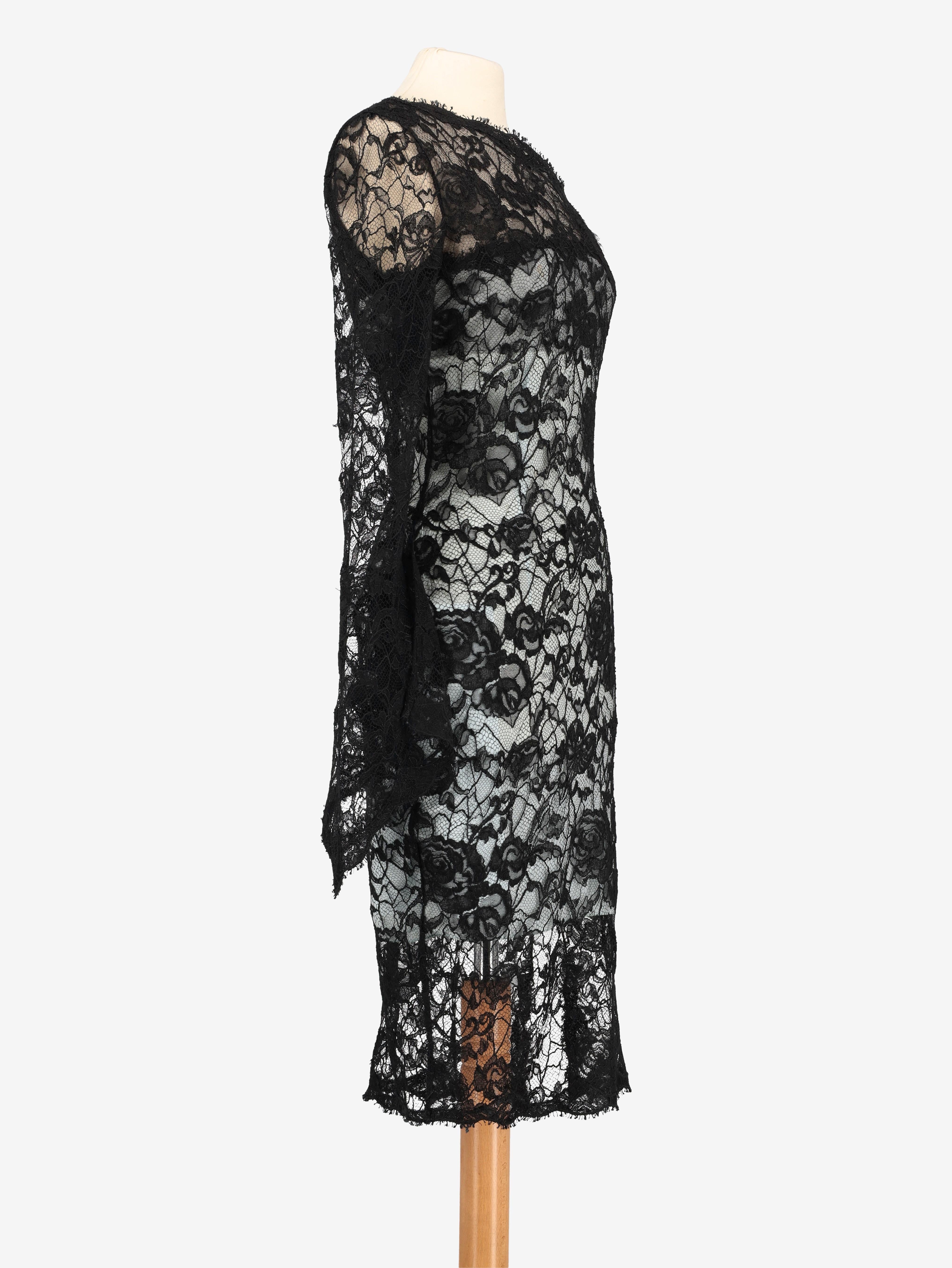 pucci black lace dress Emilio Pucci Black Scallop Lace Trim Detail Cap Sleeve Dress L Emilio Pucci