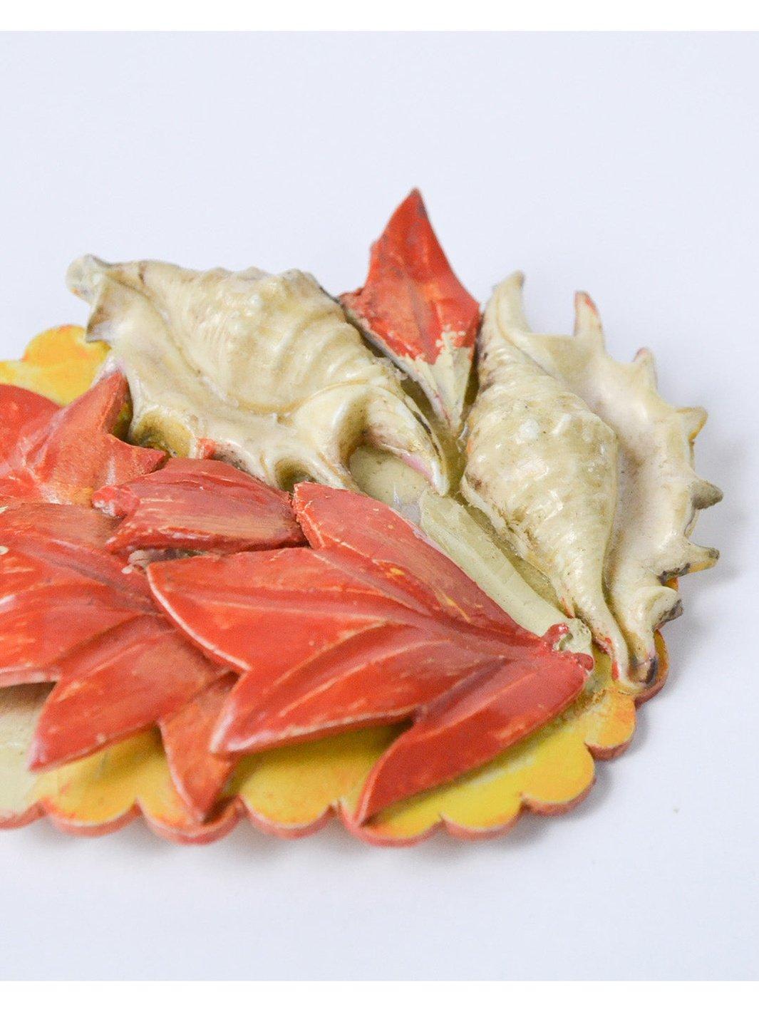 1980s large resin brooch with leaves and shells W22051805  Vintage 