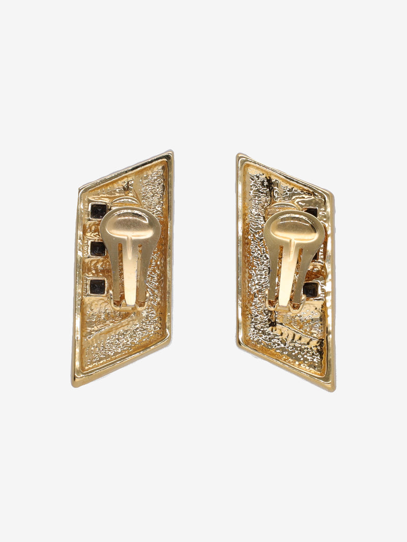 Vintage Geometric Earrings with Black and Silver Gemstones W13426.22  Vintage 
