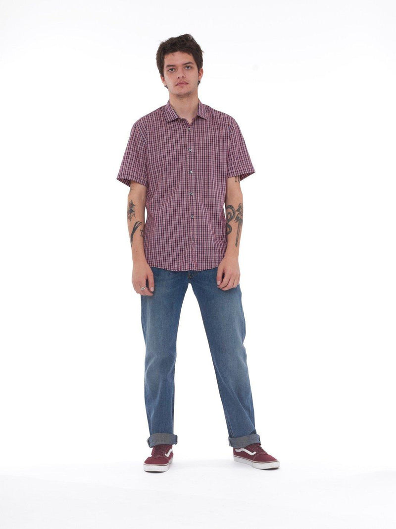 Y2K cotton short-sleeved cotton shirt with check-pattern U2110-9/21  Vintage 