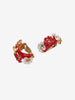 Vintage Semi-Circle Earrings with Red Floral and Gem Detail W13426.5  Vintage 