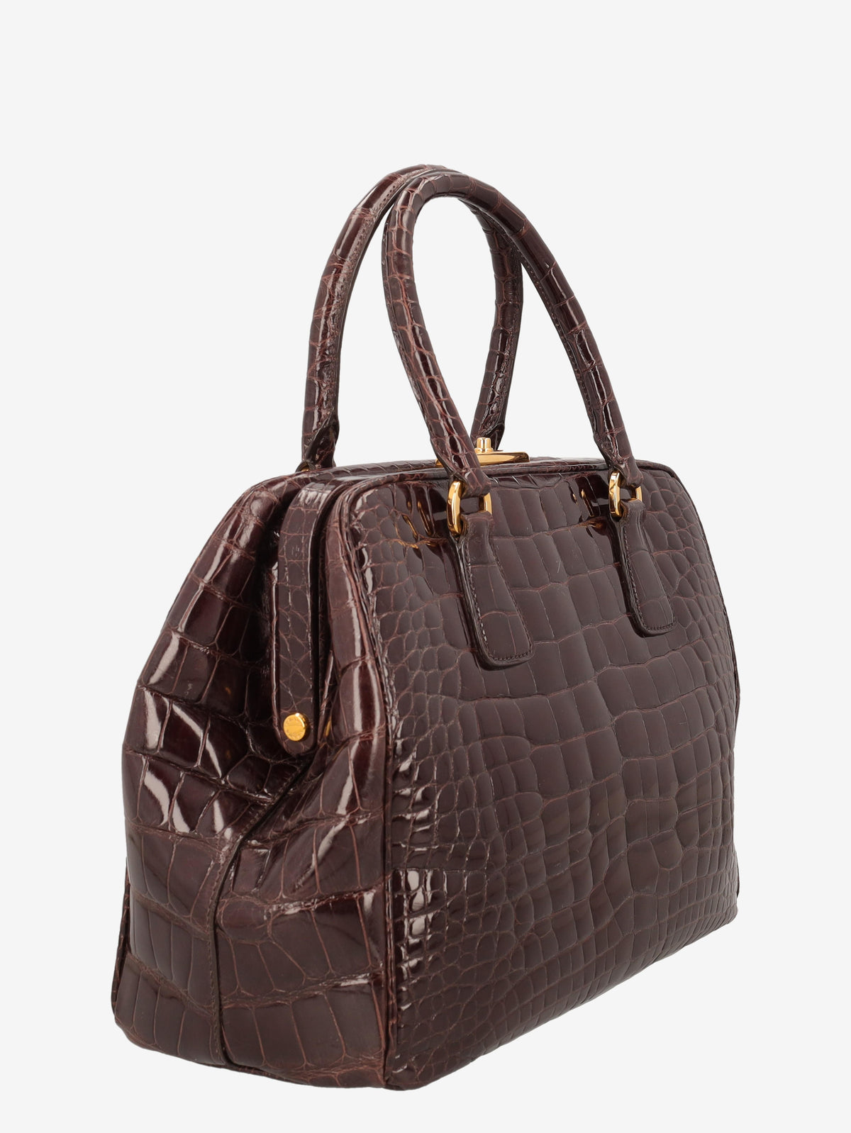 Prada Crocodile Bauletto Bag in Dark Brown Crocodile Leather WCV161224_82  Prada 