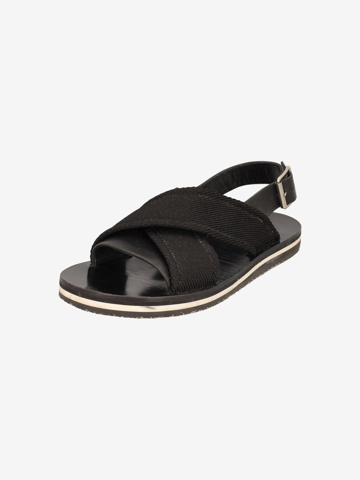 Marni Fussbett Sandal in Black Leather and Canvas MU260321.50  Marni 