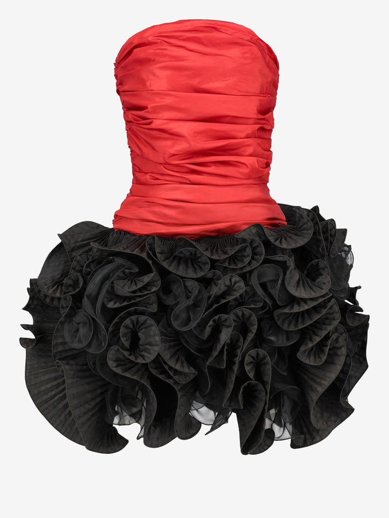 Vintage Red and Black Balloon Draped Mini Dress W27526.16  Vintage 