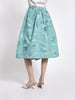 Gonna midi ispirata agli anni '50 in cotone verde acqua con motivo astratto
