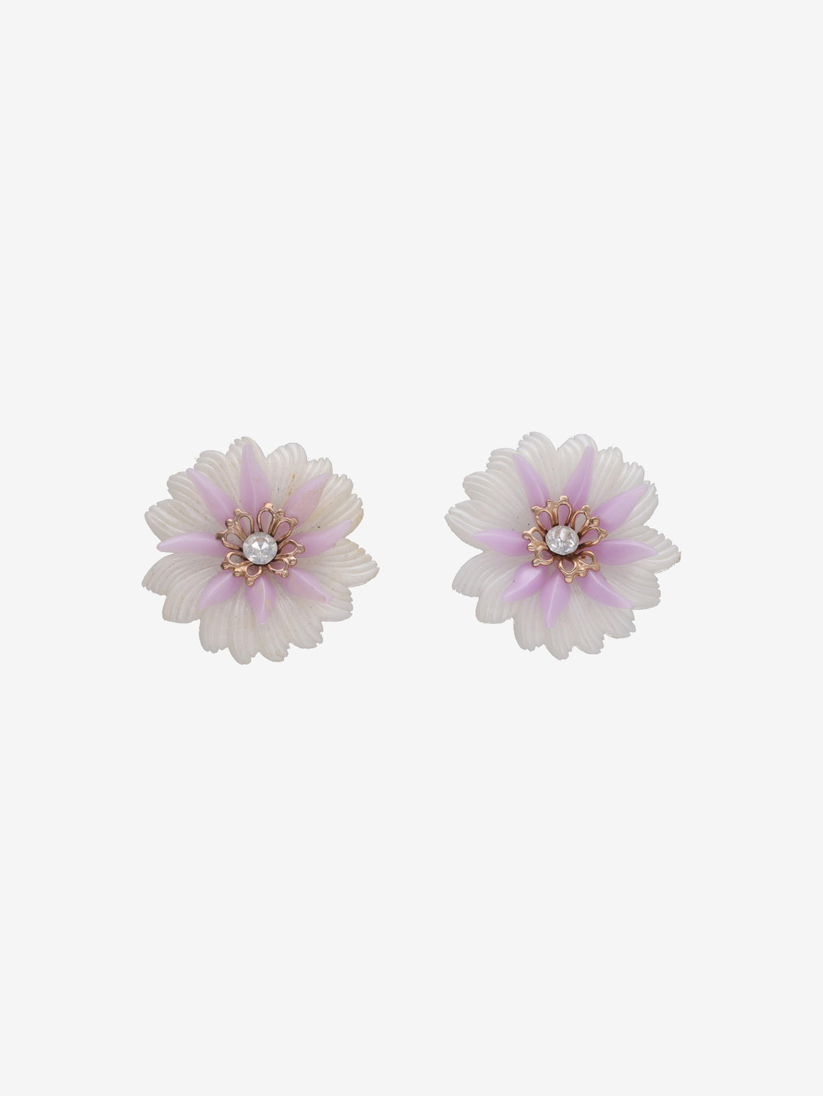 Vintage Plastic Flower Earrings with Central Gem Detail W13426.11  Vintage 