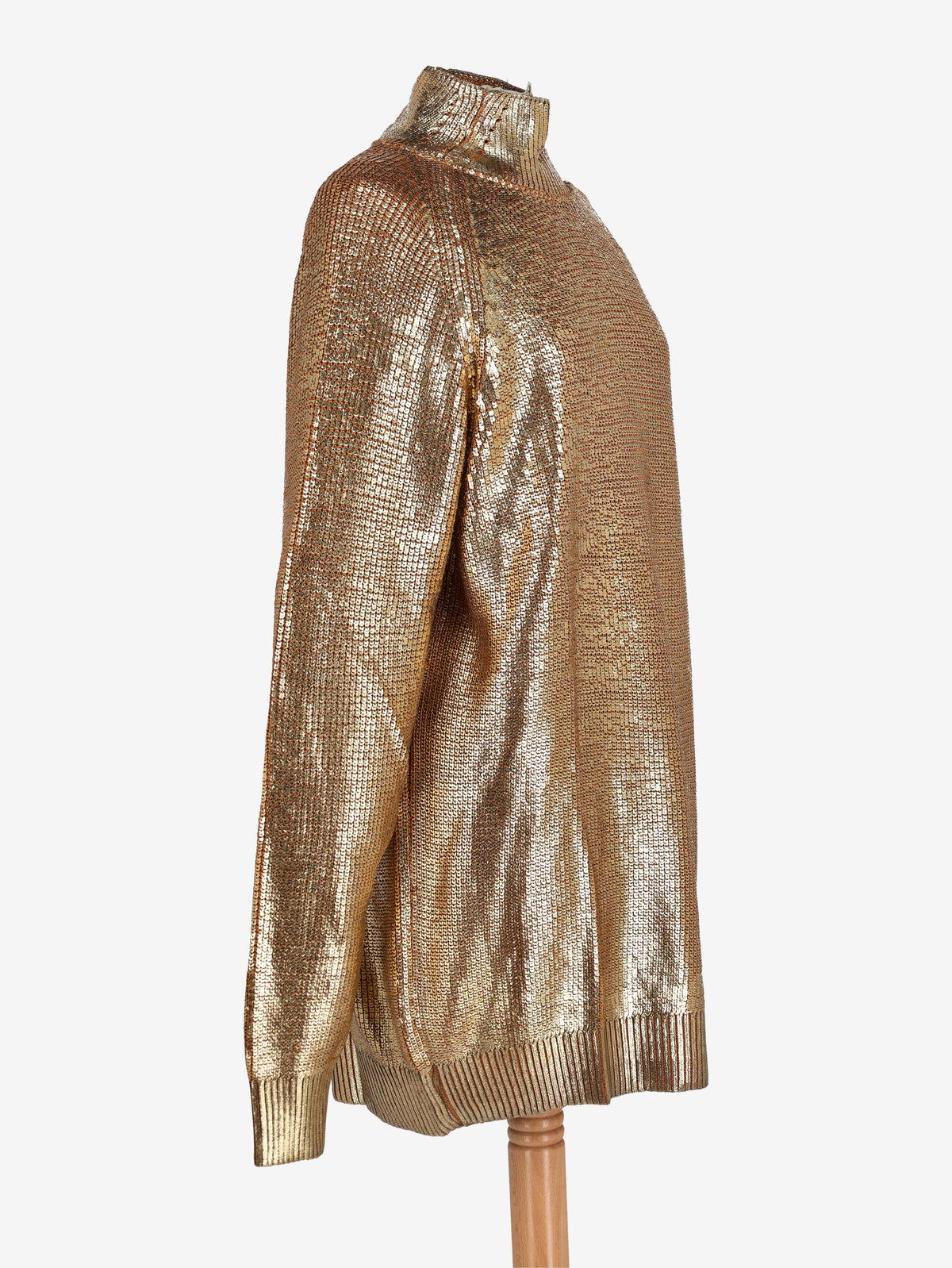 Gianfranco Ferré Gold Laminated Knit Turtleneck with Asymmetric Zip - 1993 W2511.129  Gianfranco Ferré 