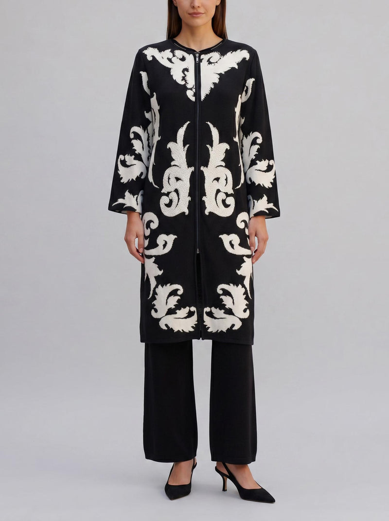 Vintage Wool-Blend Floral Motif Cardigan with Gem Embellishments CVM26.22.16  Vintage 