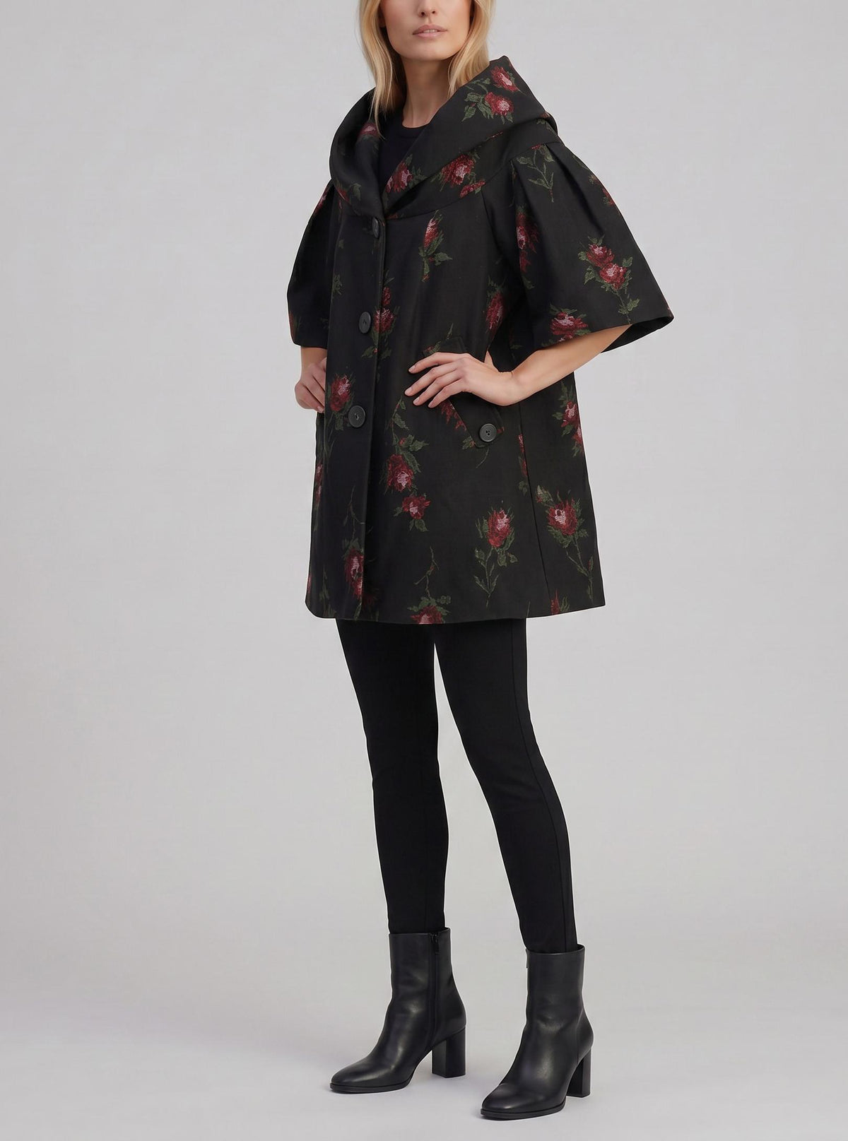Kenzo Floral Wool-Blend Coat with Voluminous Collar W27526.29  Kenzo 