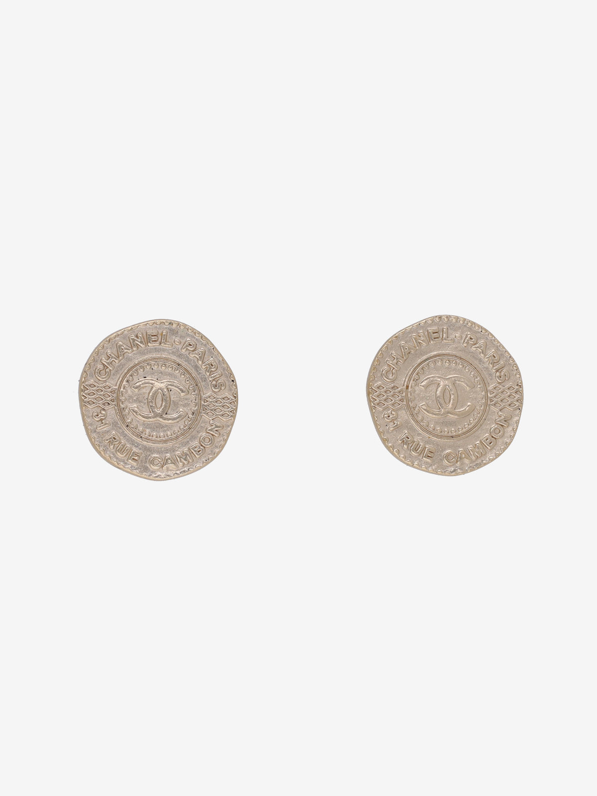 Chanel Logo Silver Coin Earrings