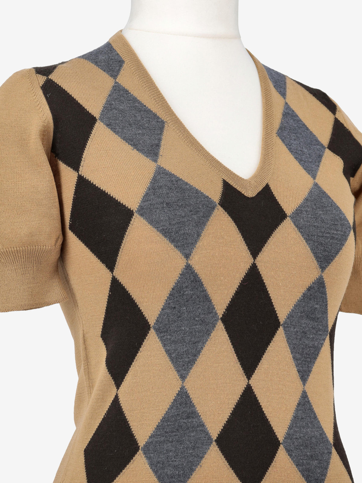 Prada Short-Sleeved Wool Argyle Sweater W02122025.1  Prada 
