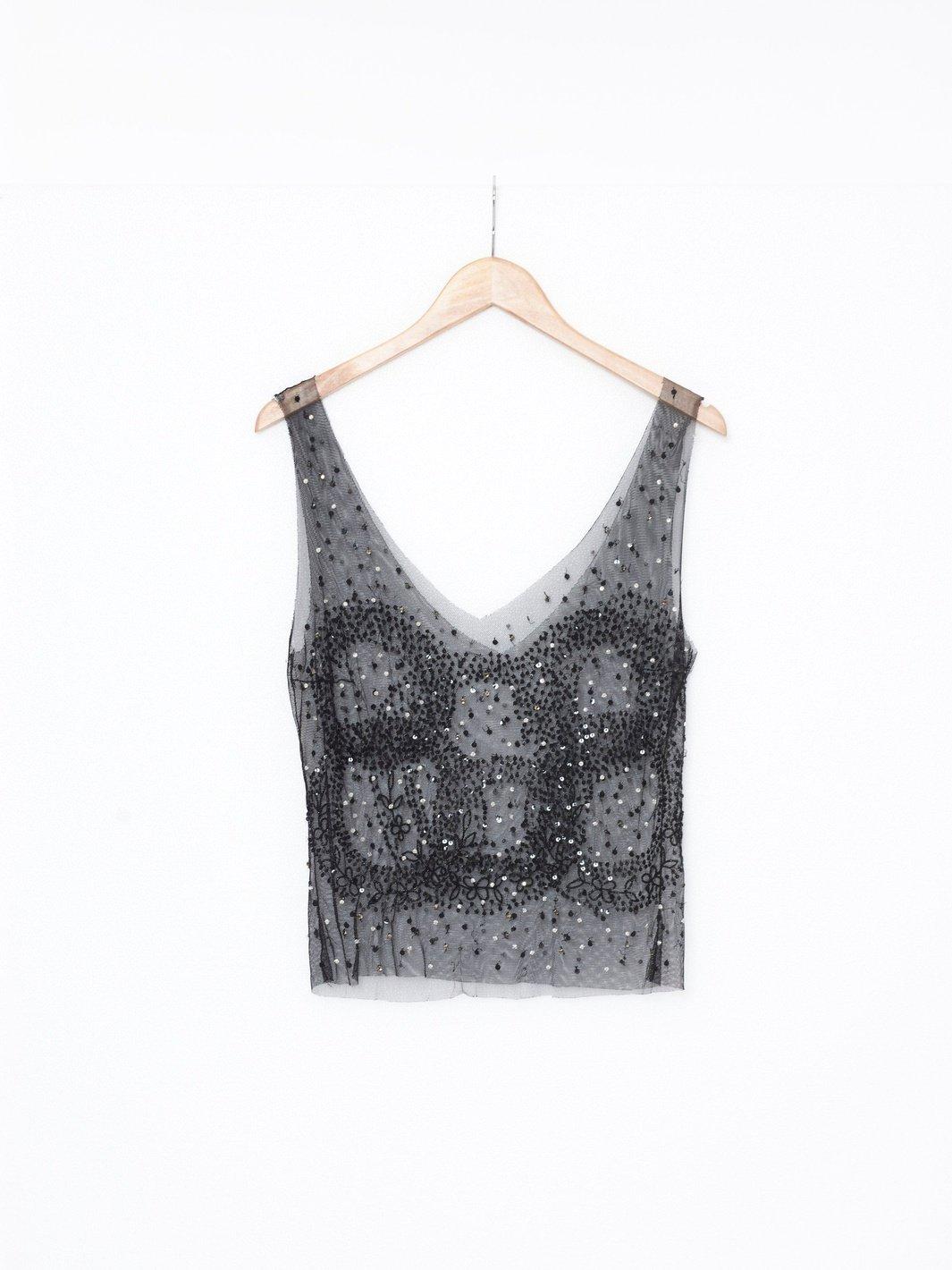 Y2K Krizia sheer black sleeveless top with beads and sequins W22052005  Vintage 