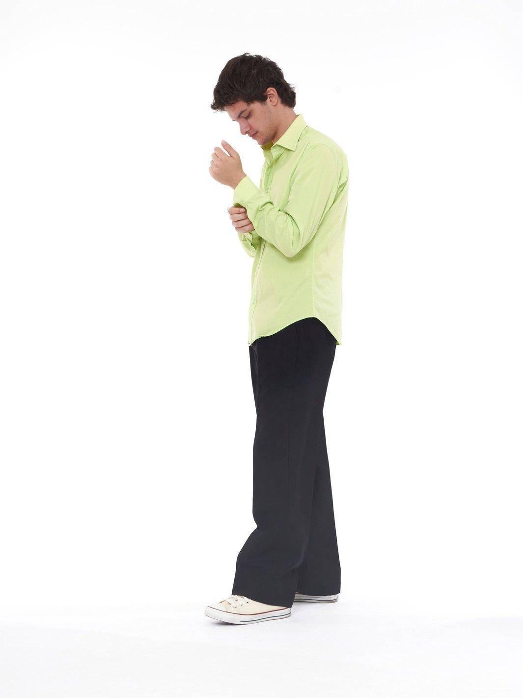 Y2K Brian Dales long sleeves cotton shirt in lime green U215-7/2  Loro Piana 