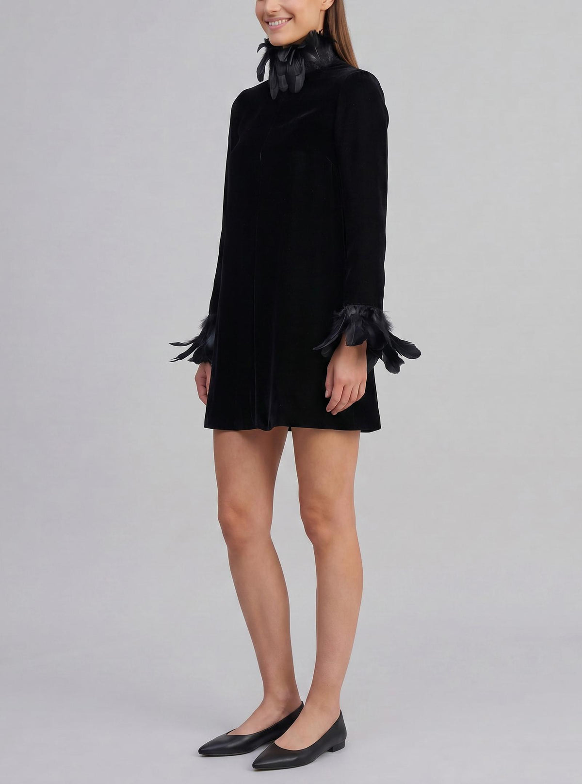 Valentino Boutique - Velvet Mini Dress with Feather Details MZ1902457  Valentino 