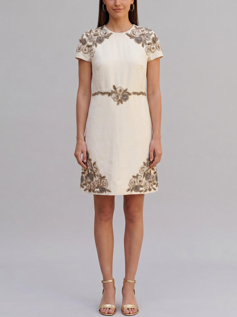 Vintage Couture Mini Dress with 3D Floral Embroidery AR120  Vintage 