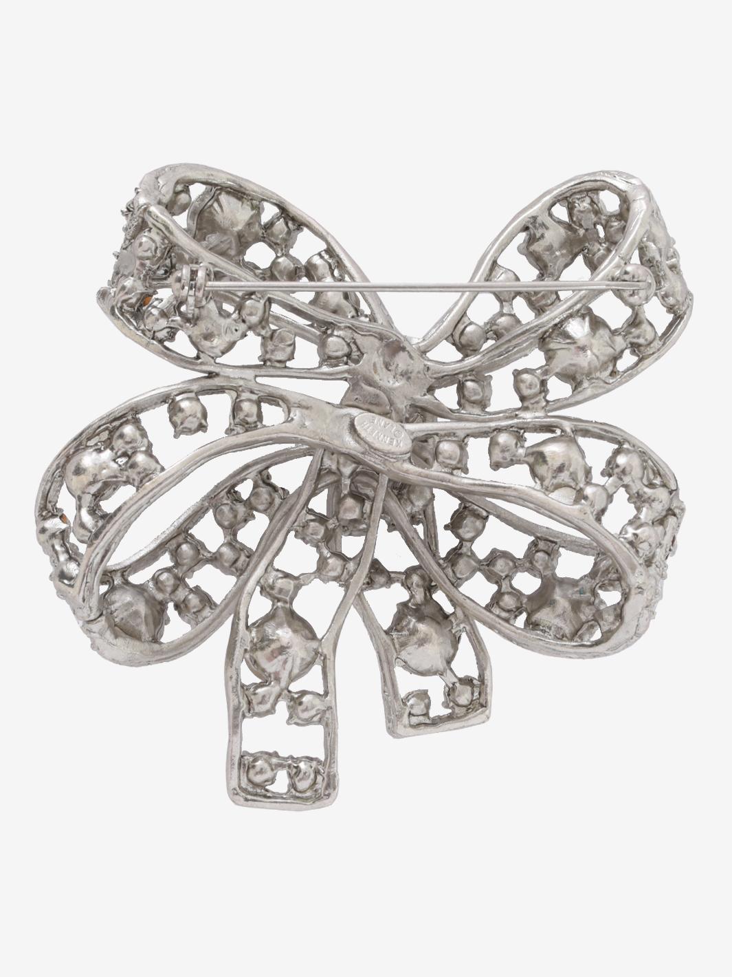Kenneth Jay Lane Silver Ribbon Brooch With Rhinestones