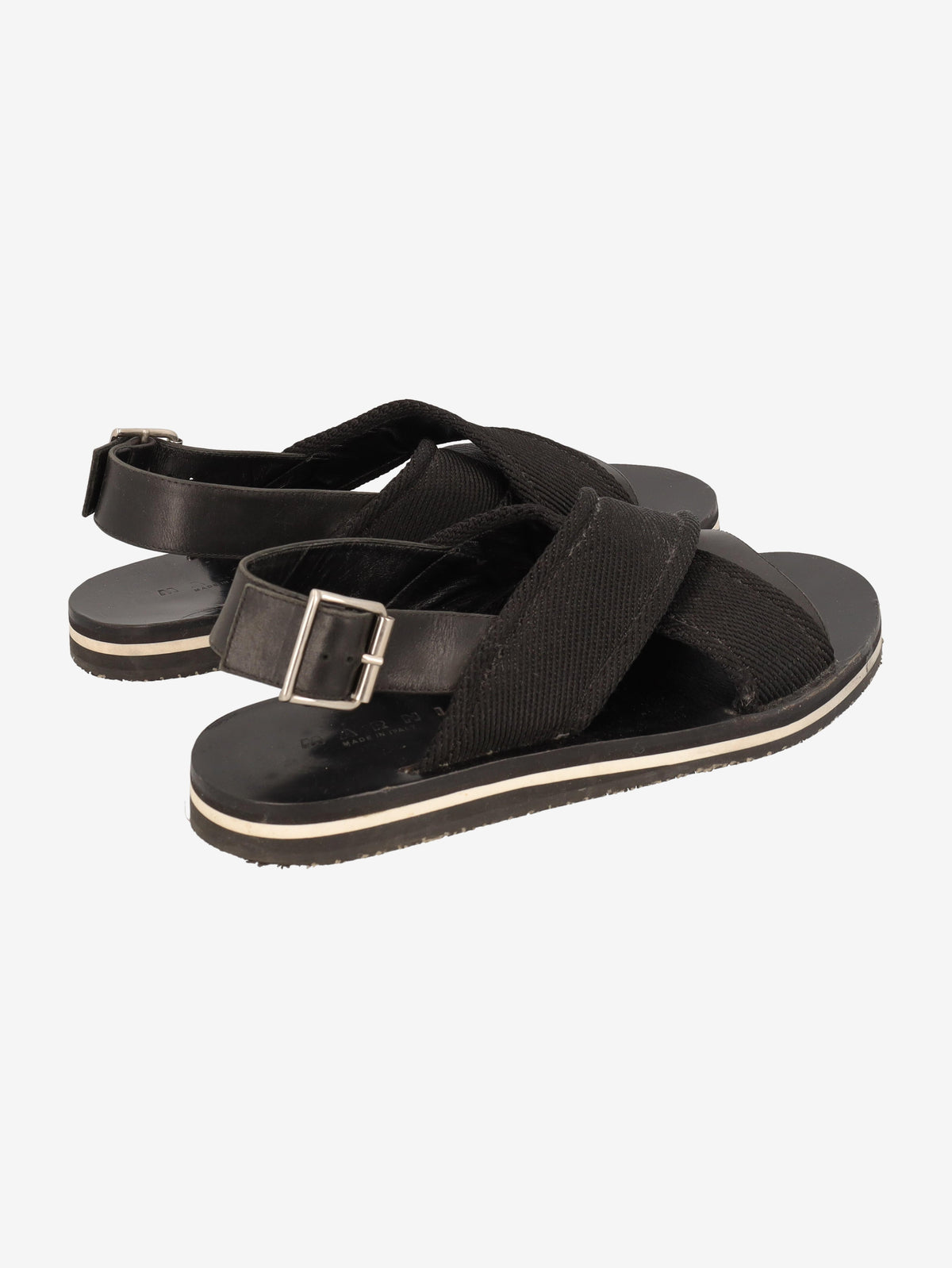 Marni Fussbett Sandal in Black Leather and Canvas MU260321.50  Marni 