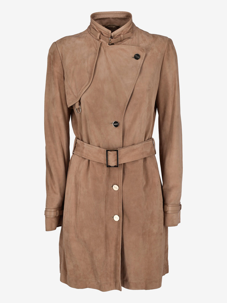 Tod's Long Suede Leather Coat with Belt and Buckle Details W7426.16  Tod's 