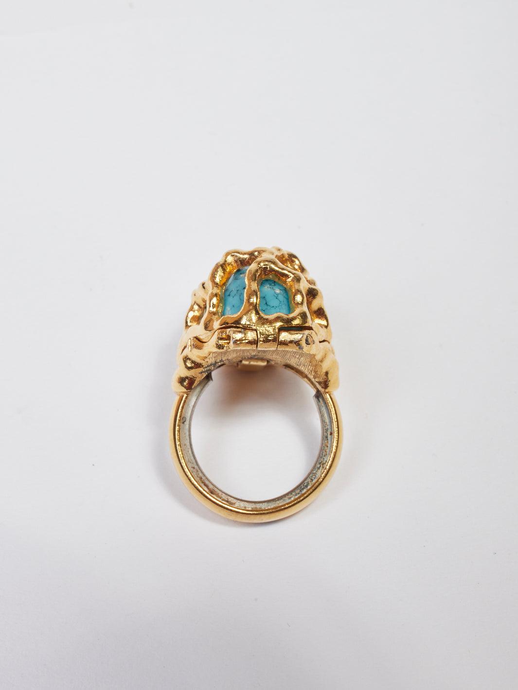 1970s Trifari glod pleated ring with interchangeable stones W22033010  Trifari 
