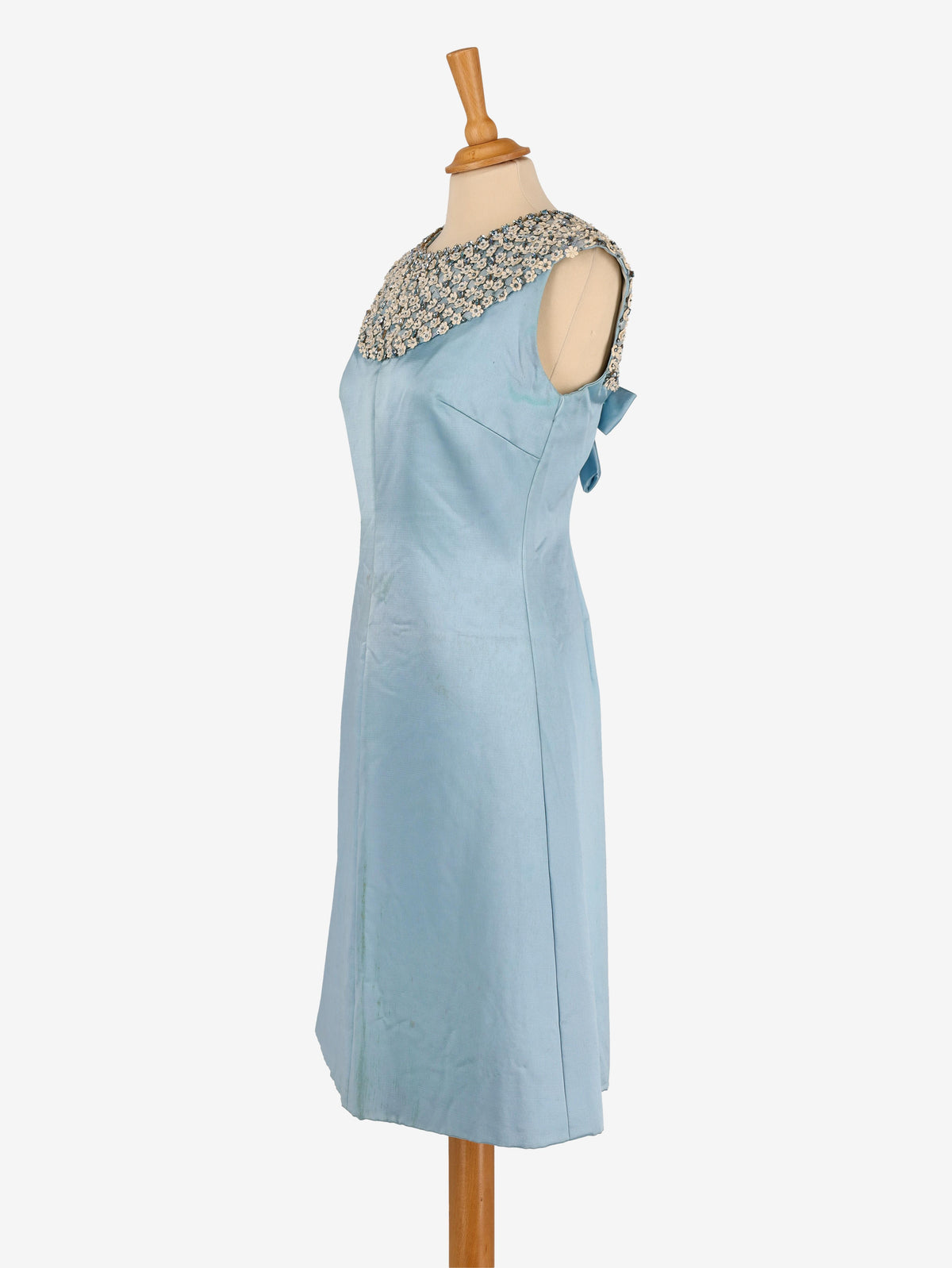 Satin Dress With Embroidered Beaded Flowers - 60s