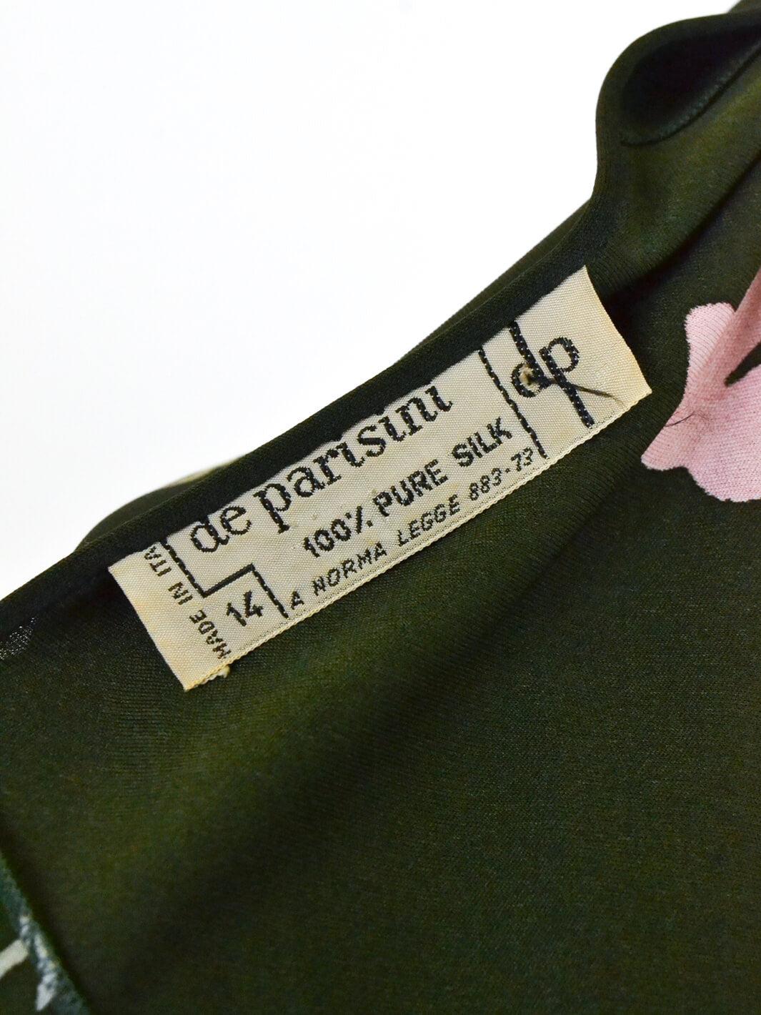 De Parisini olive dress with pink flowers, 70s MR511576 . De Parisini 