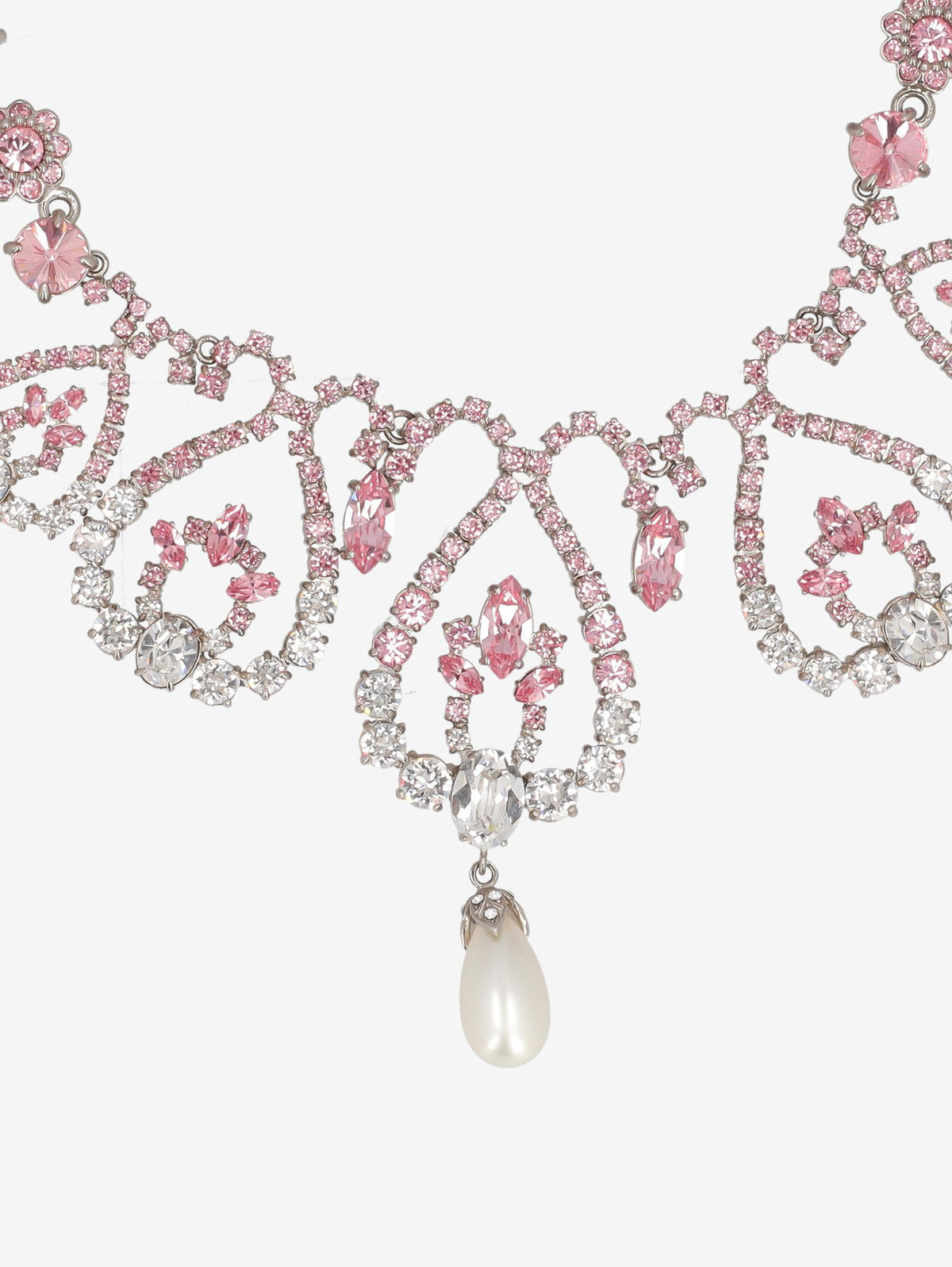 Miu Miu Crystal Floral Bib Necklace with Pearl Drop W13426.125  Prada 